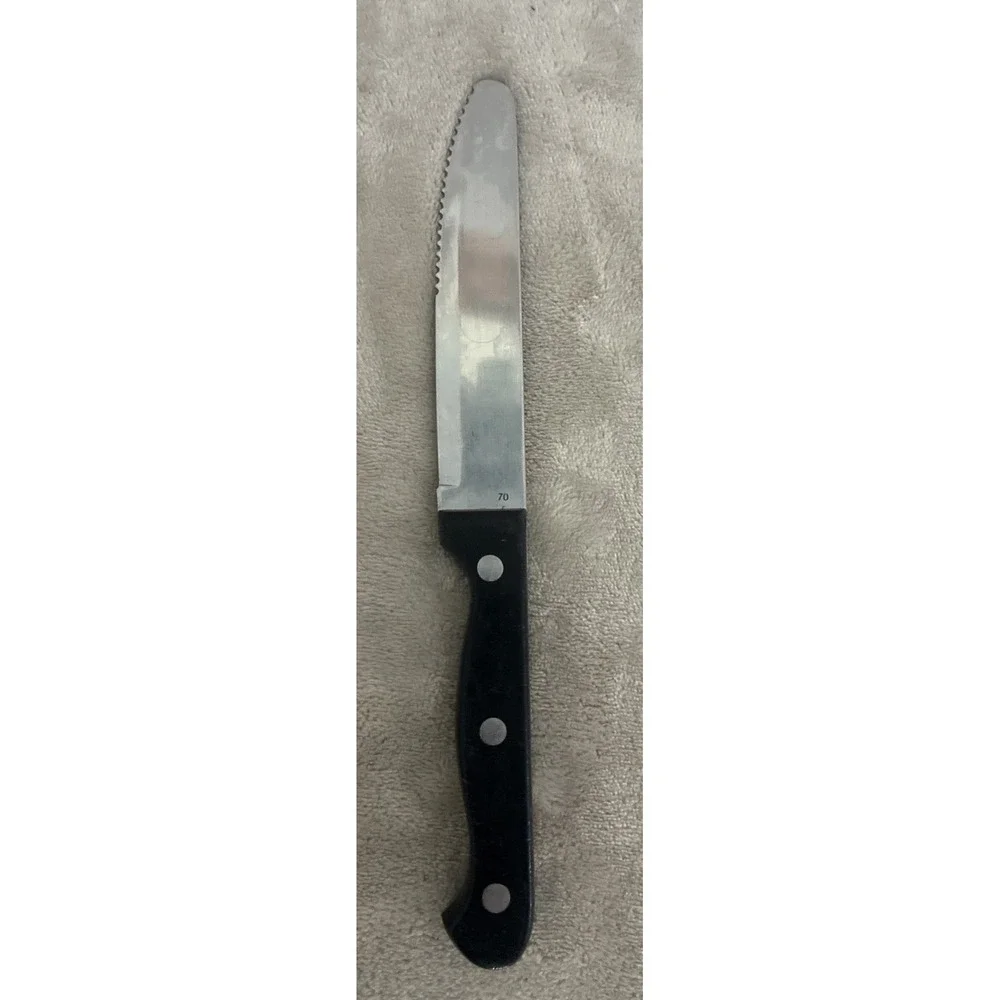 Vintage Steak Knife Serrated Black Handle Stainless Steel Mark 70 9.5